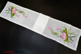 Table runner - pink lotus embroidery